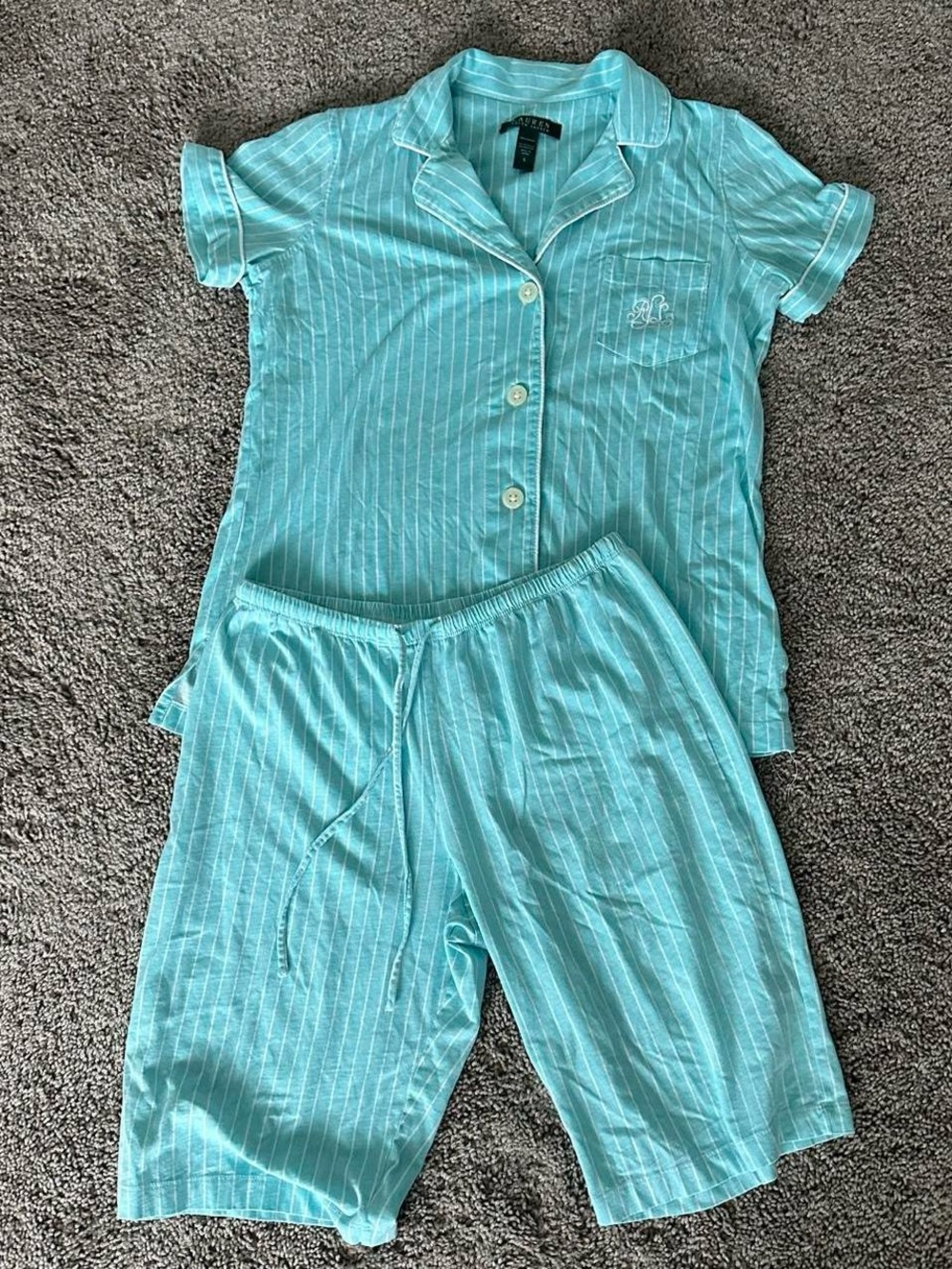 Ralph Lauren Short Sleeve Notch Collar Bermuda Pajama Set S Cotton Knit Preppy
